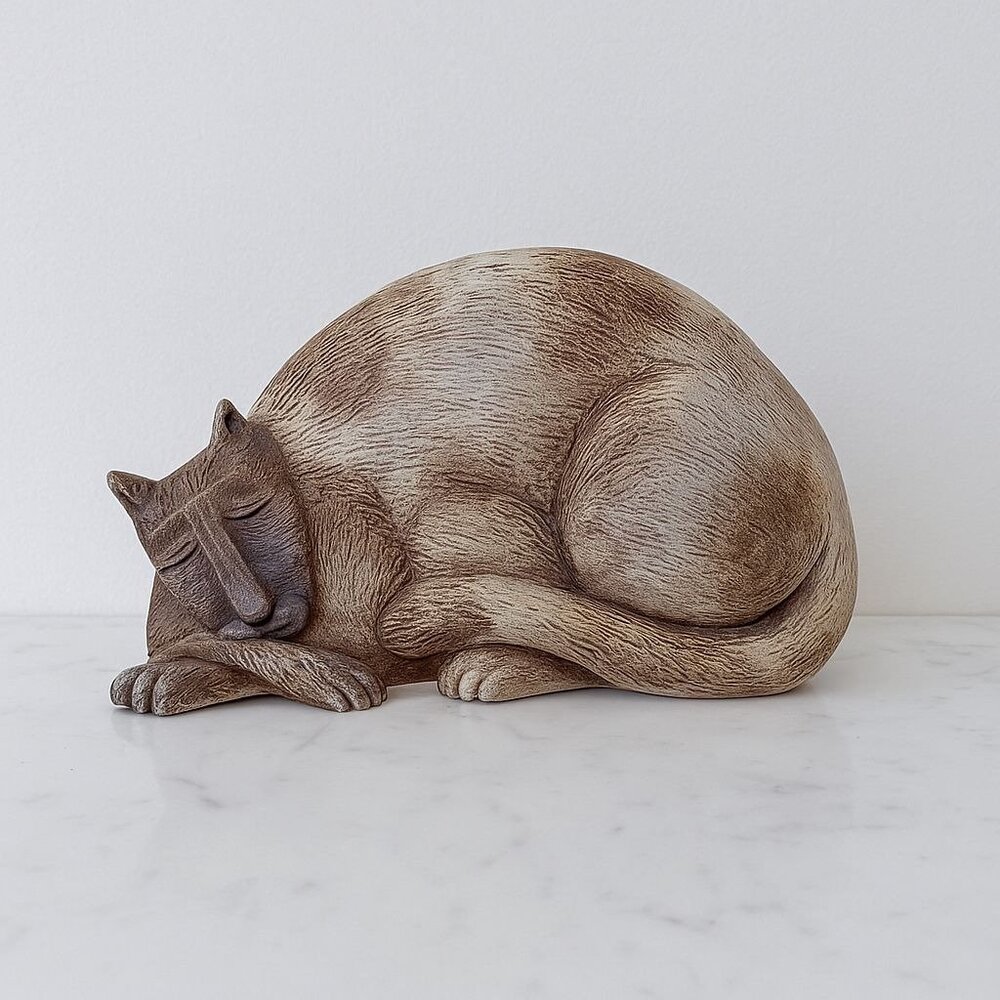Vintage‎ Marsha McCarthy Clay Sleeping Cat Figurine Sculpture Animal Decor